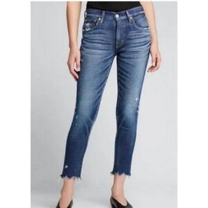 Moussy Medium Blue Distressed Cropped Ankle Jeans (J4)